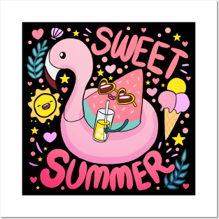 Sweet Summer a fun and colourful Summer time design a cute watermelon wearing sunglasses on a flamingo floaty Posters and Art